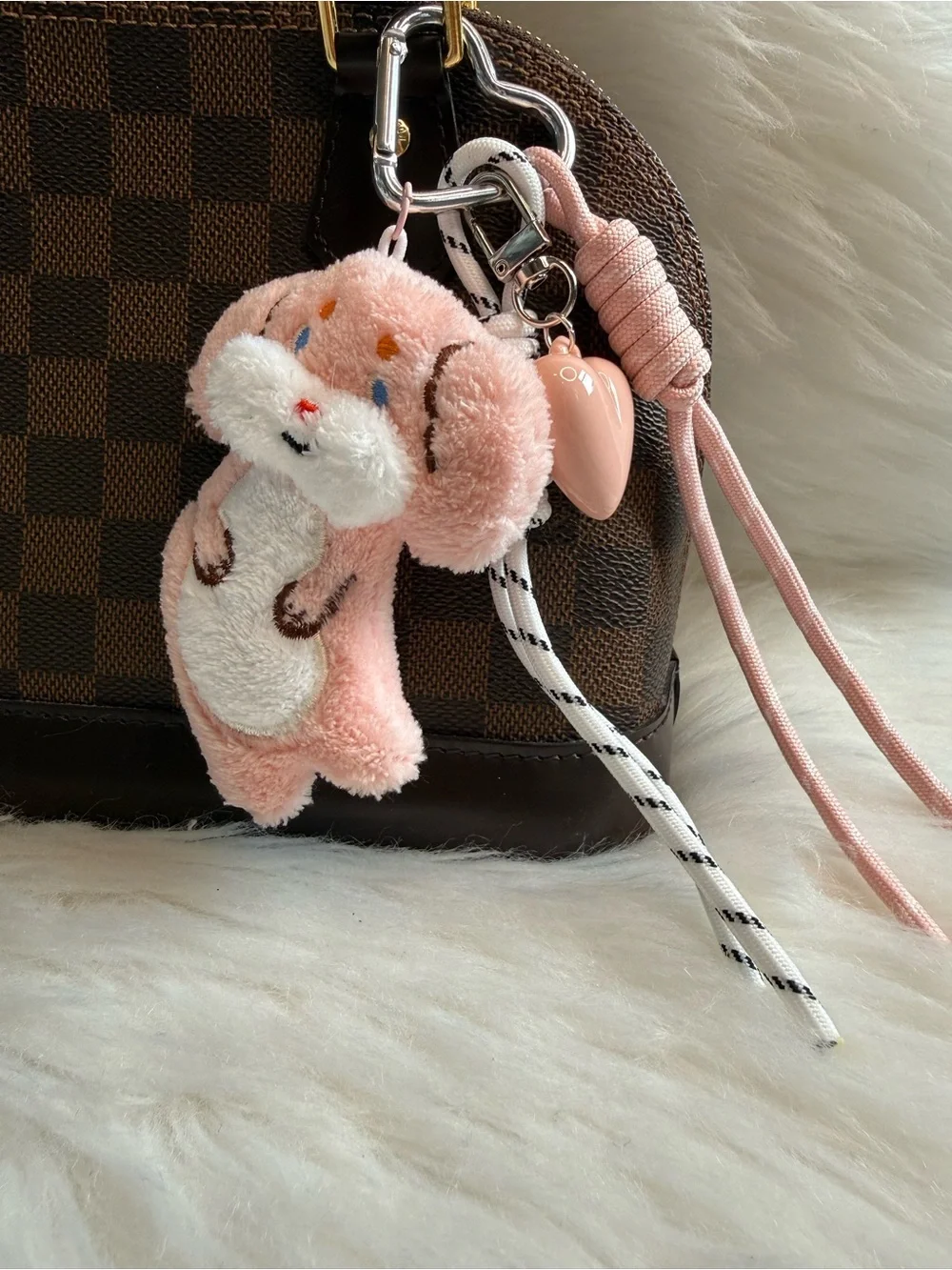 Dog Bag Charm Keychain Keyring Plush Pom Pom Pink Y2K Heart New Gift